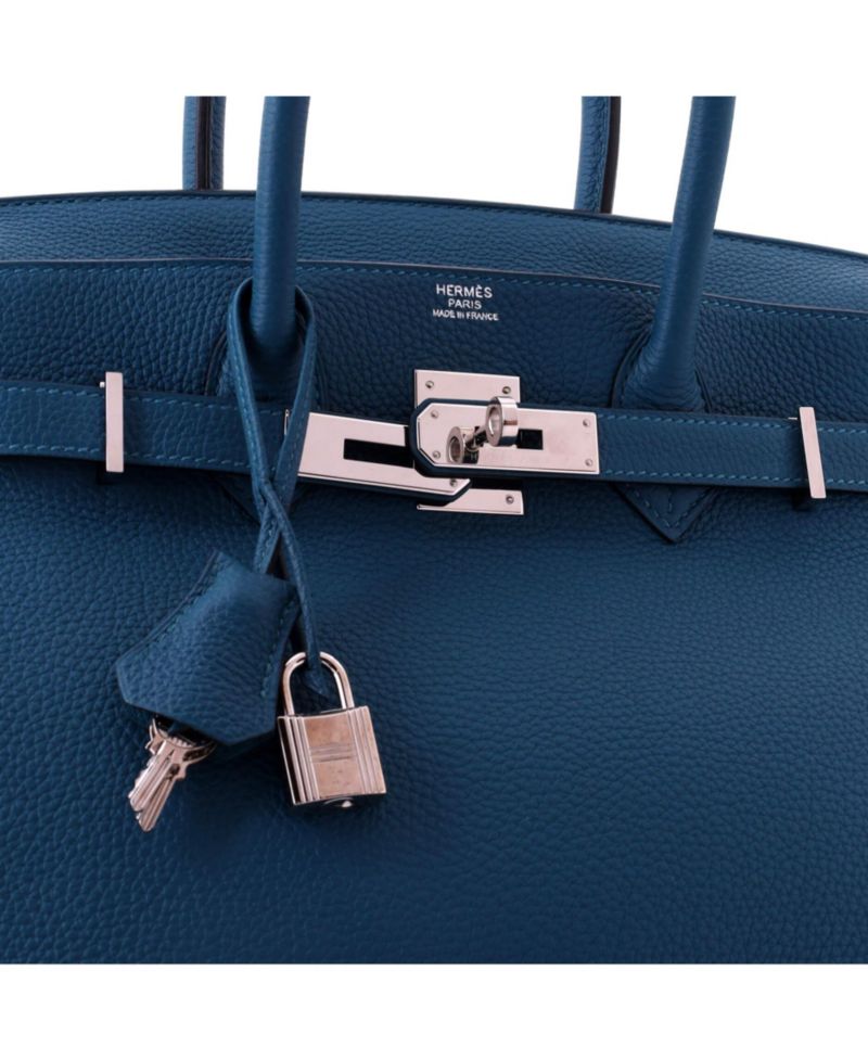 Pre-Owned Hermes Birkin 30 Handbag Blue Togo with Palladium Hardware
