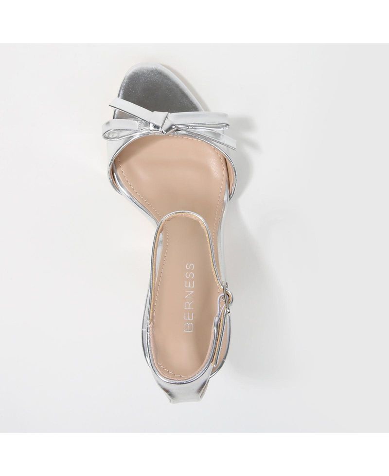 Women's Peach Ankle Strap Stiletto Sandals with Bow Detail