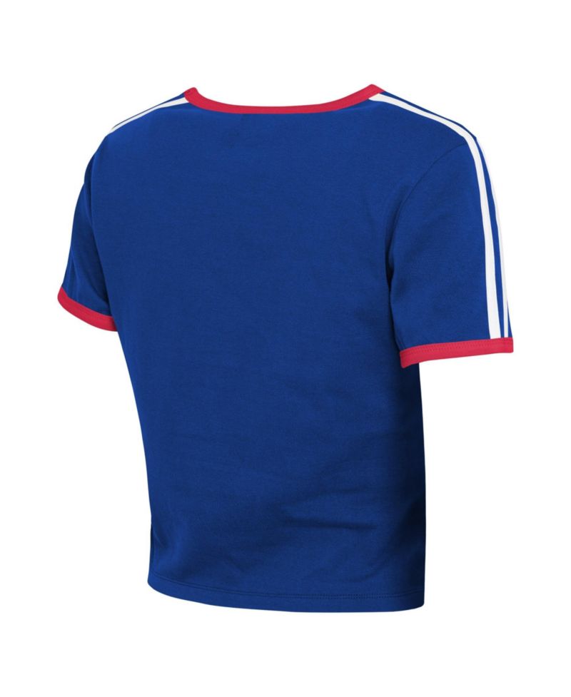 Women's Royal New York Giants Cropped Ringer Baby T-Shirt