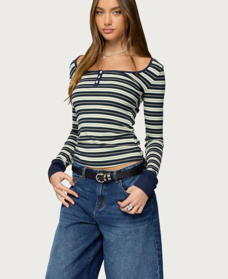 Women's Jaida Striped Henley Top