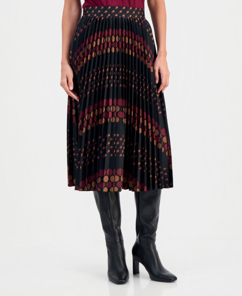 Women's Printed Pull-On Pleated Midi Skirt