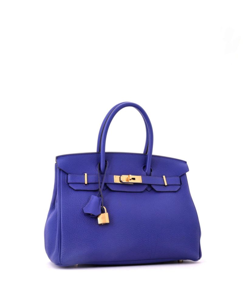 Pre-Owned Hermes Birkin 30 Handbag Blue Togo with Gold Hardware