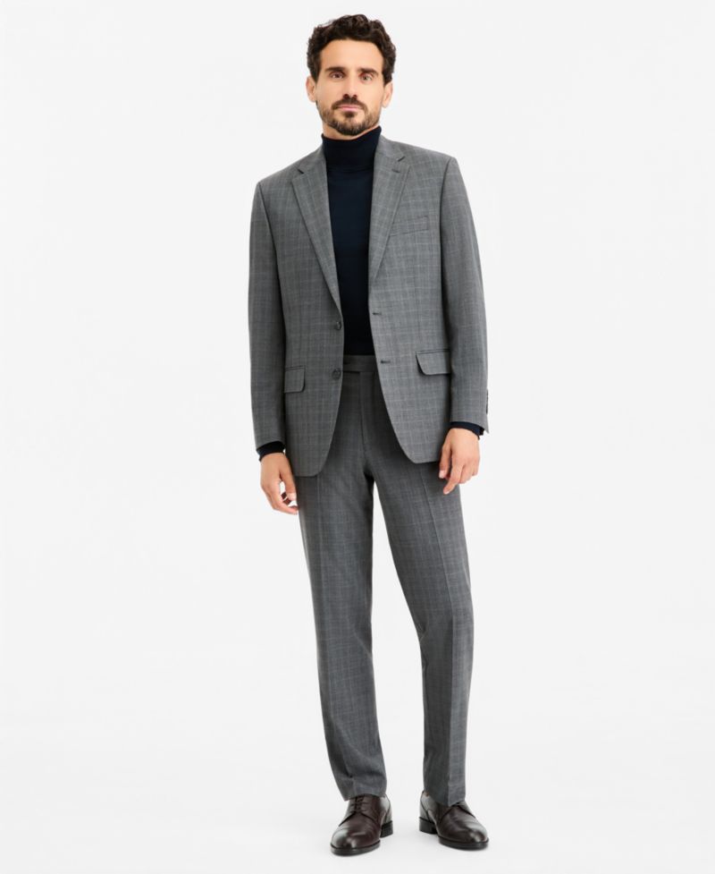 Men's Classic-Fit Gray & Blue Check Suit Separate Pants