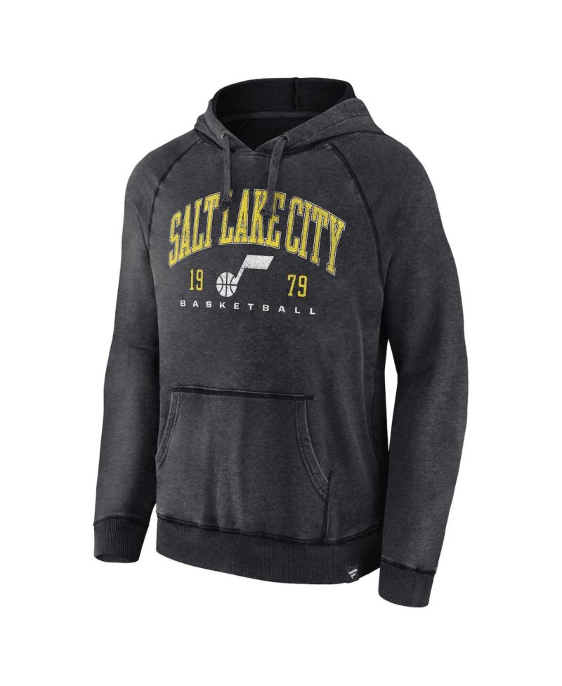 Men's Heather Charcoal Distressed Utah Jazz Foul Trouble Snow Wash Raglan Pullover Hoodie