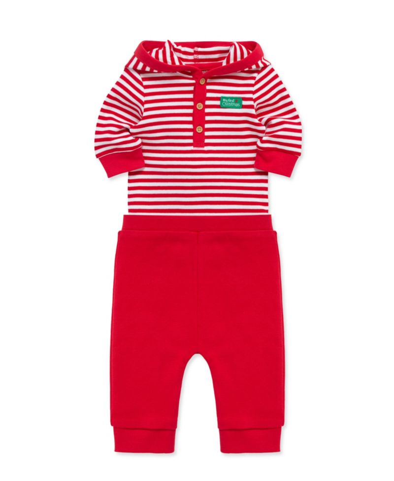 Baby Boys' Santa Striped Hooded Bodysuit and Pants, 2-Piece Set