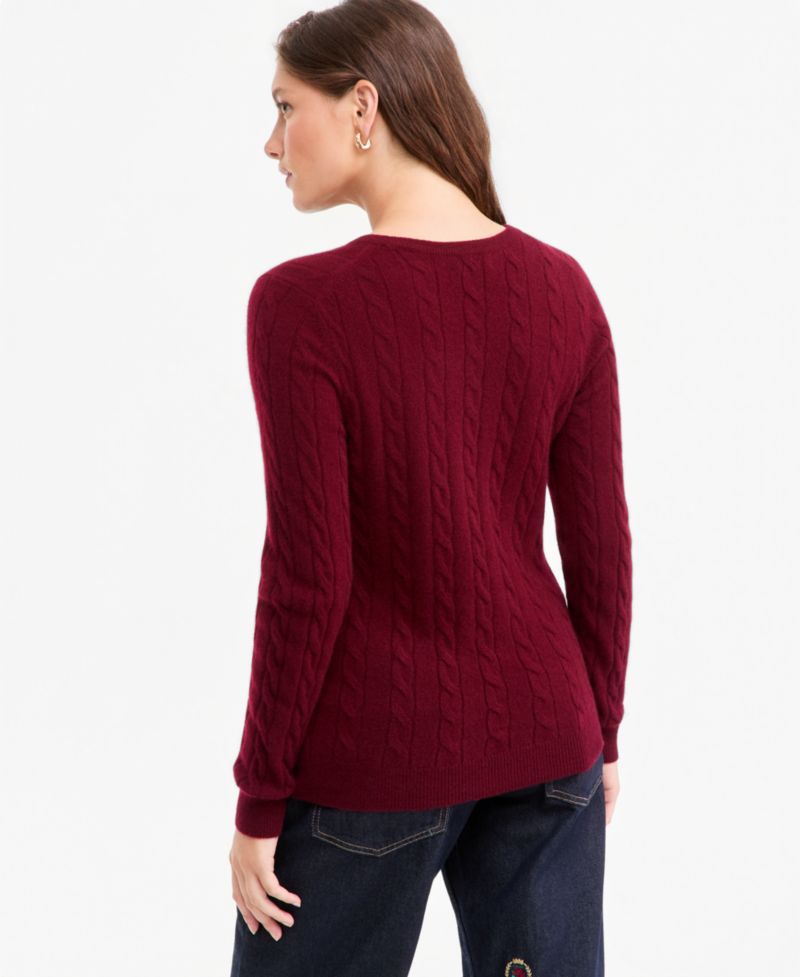 Petite Cable-Knit Crewneck 100% Cashmere Sweater