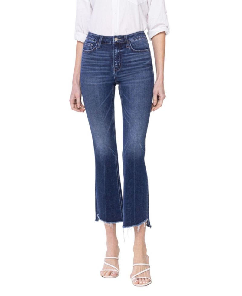 Women's High Rise Raw Step Hem Kick Flare Jeans