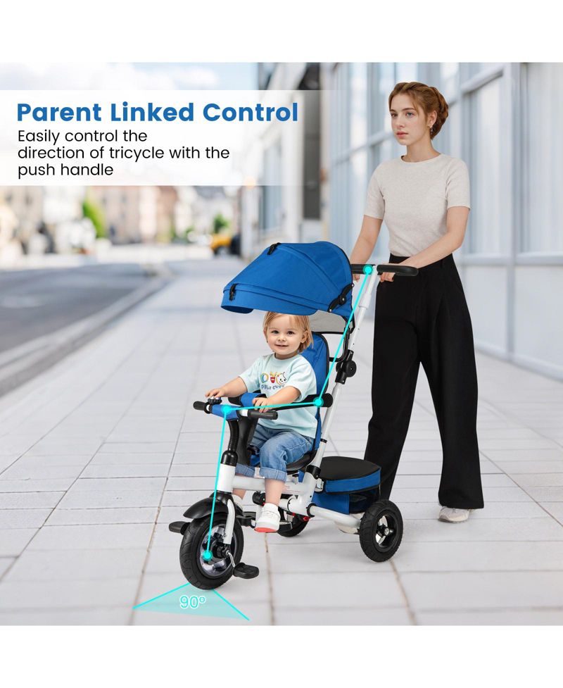 Foldable Tricycle Stroller for Toddlers with Adjustable Canopy and Seat