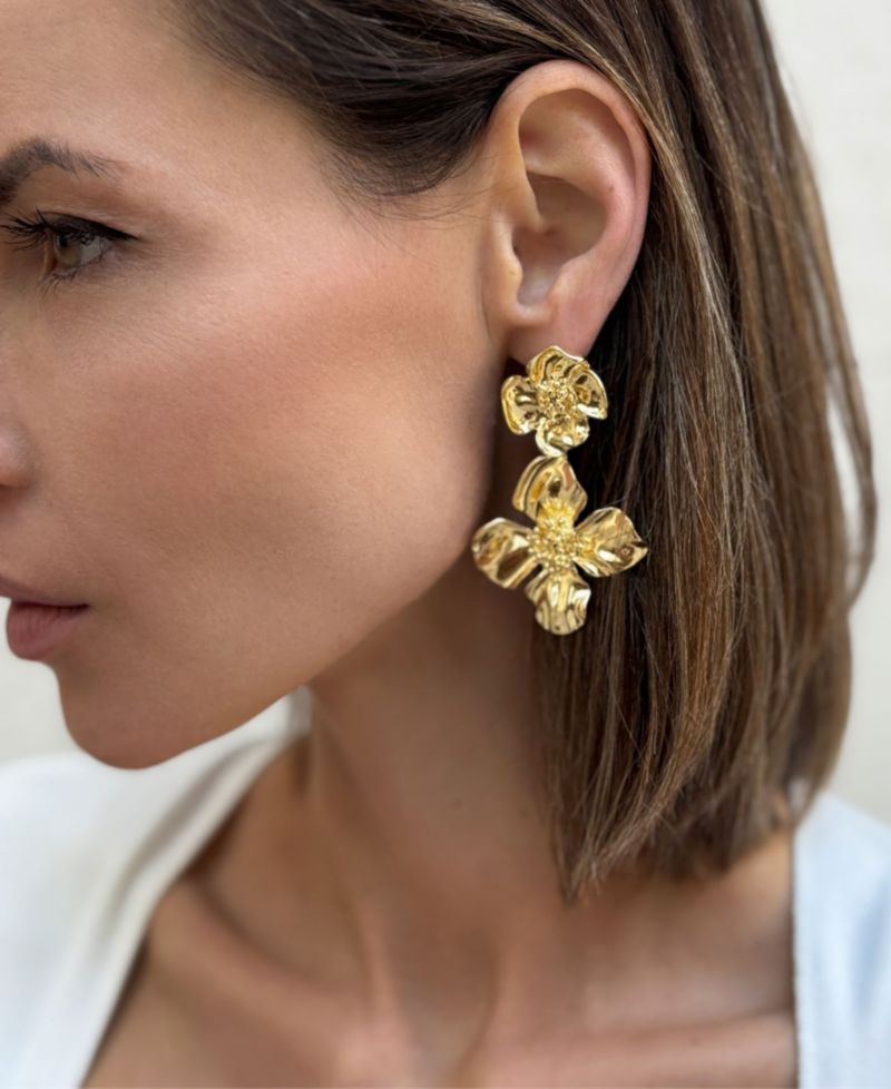 Gold Flower Drop Earrings