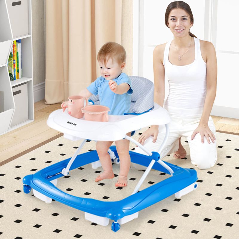 Foldable Baby Walker with 3 Adjustable Heights Comfy Padded Seat