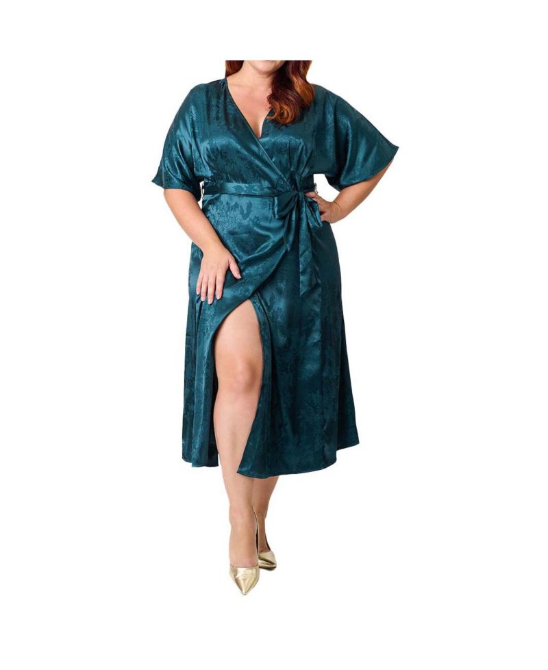 Plus Size Tie Wrap Surplice Midi Dress