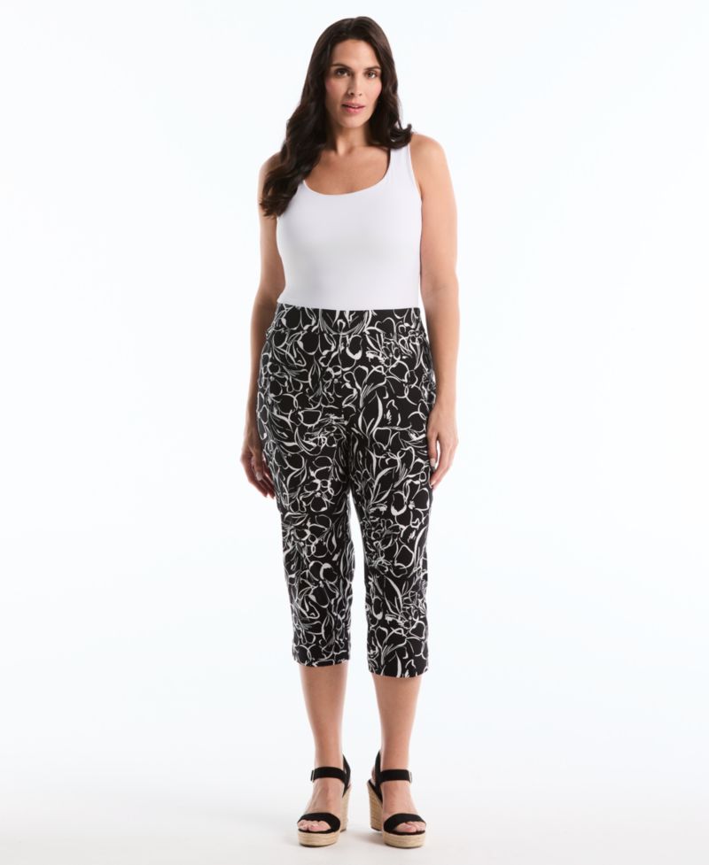 Petite Hibiscus Print Capri Pants with Riveted Vent