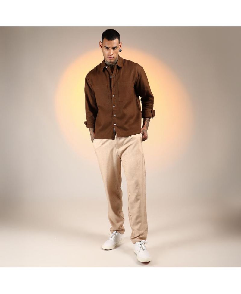 Men's Chocolate Brown Solid Canvas Utility Shirt