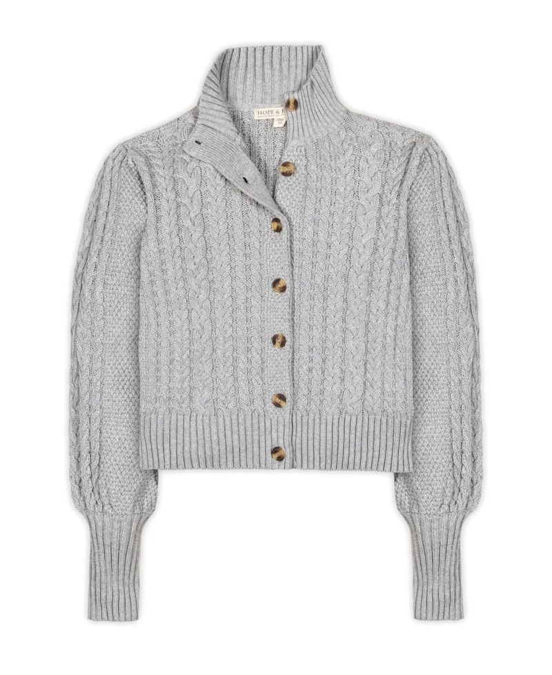 Women's Hope and Henry Organic Mock Neck Cable Cardigan Sweater