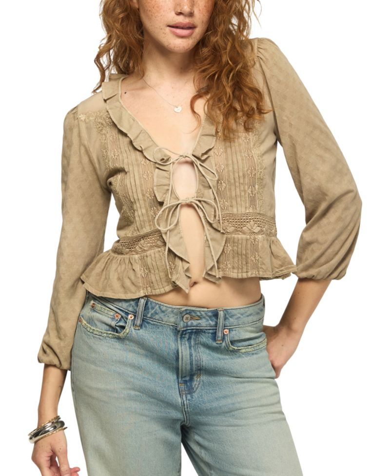 Women's Long-Sleeve V-Neck Ruffle Blouse