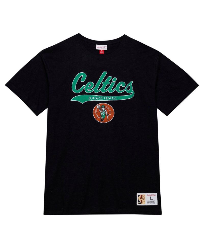 Men's Black Boston Celtics Hardwood Classics Felt Applique Slub T-Shirt