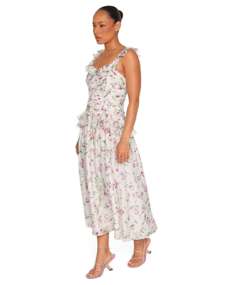 Women's Garcia Square-Neckline Floral Peplum-Waist Midi Dress