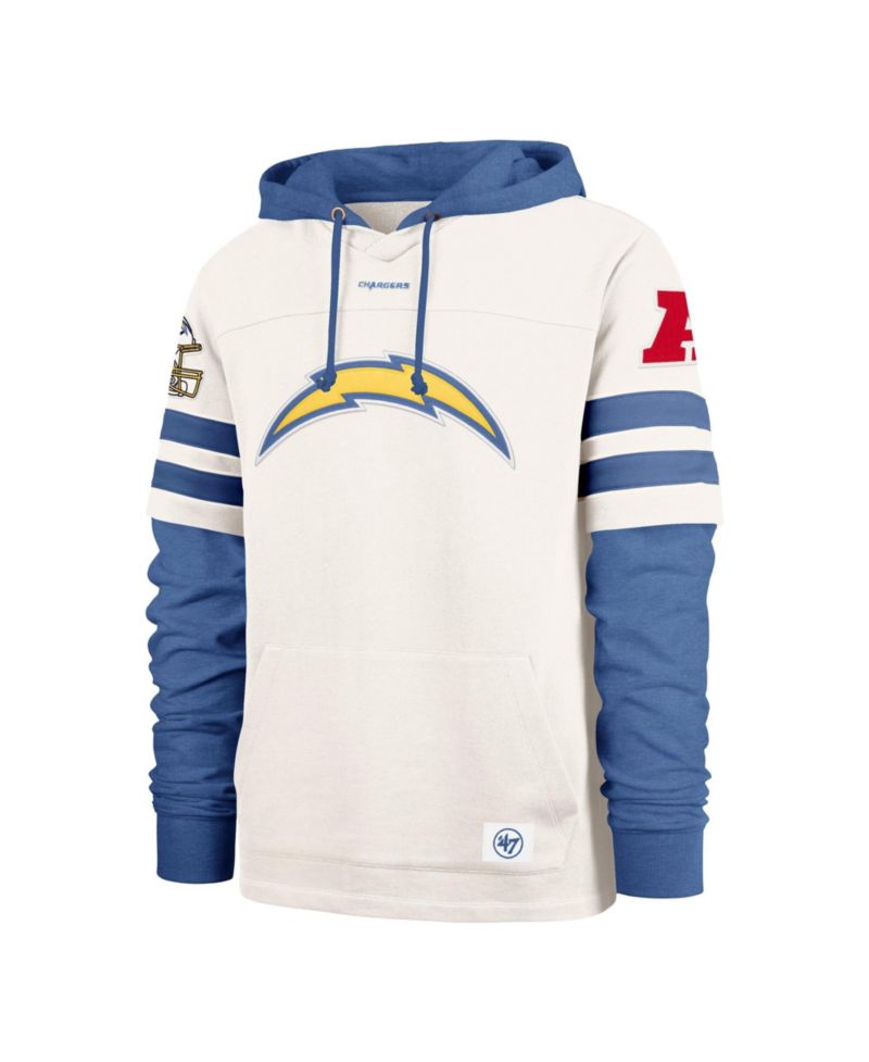 Men's '47 Cream Los Angeles Chargers Split Zone Cornerback Duo Lacer Hoodie