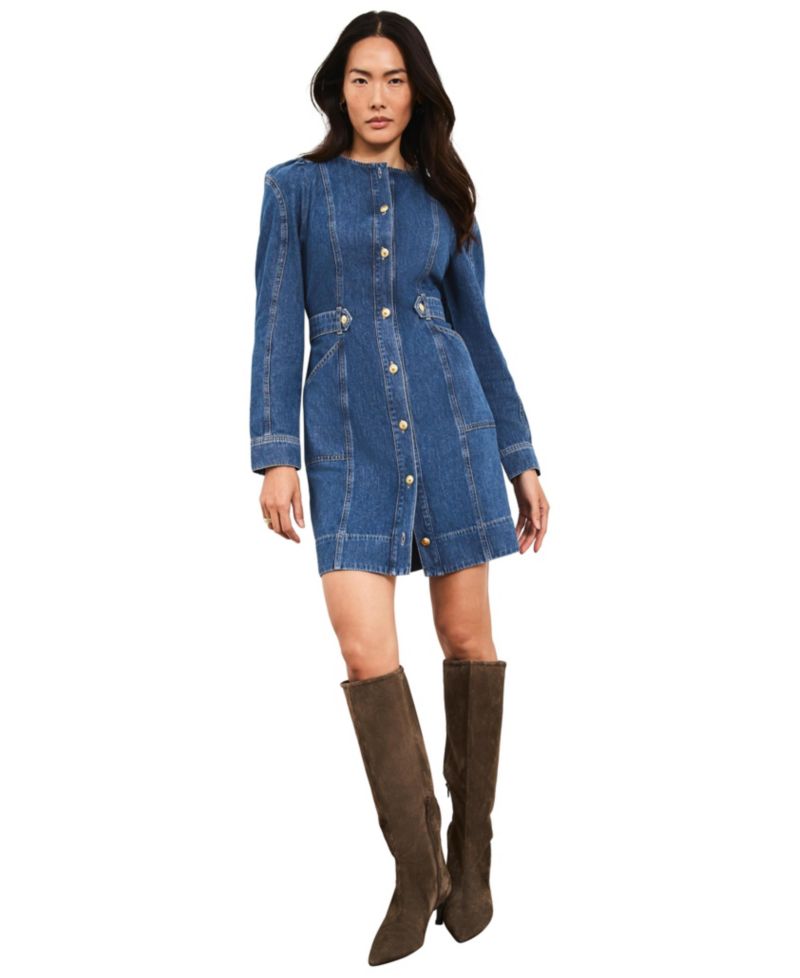 Women's Puff-Sleeve Denim Mini Dress