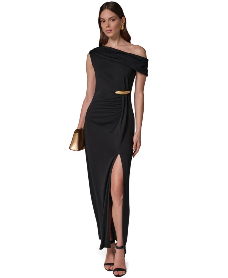 Women's Asymmetric Off-the-Shoulder Ruched Waist Maxi Dress
