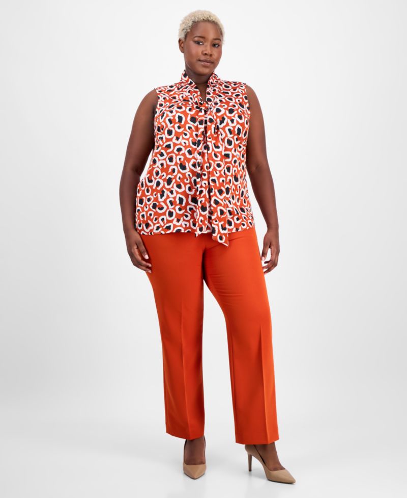 ASL Plus Size Printed Bow-Neck Sleeveless Top