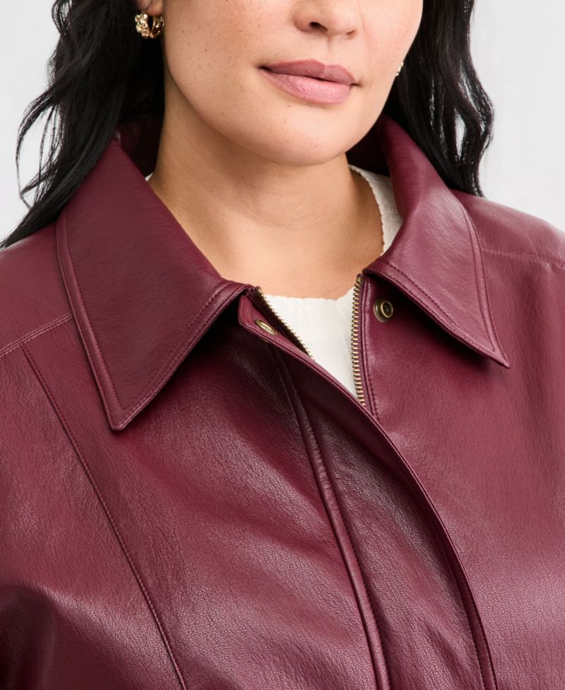 Plus Size Long-Sleeve Faux Leather Bomber Jacket