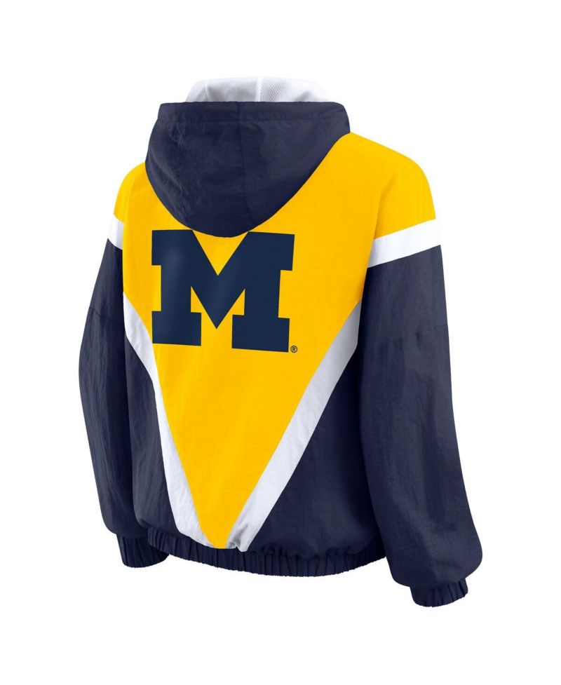 Women's Maize/Navy Michigan Wolverines Color Block Full-Zip Hoodie Windbreaker Jacket