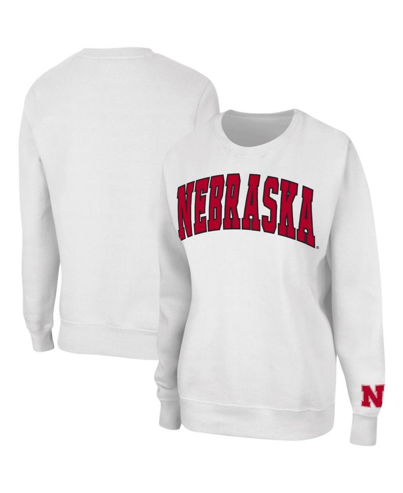 Women's White Nebraska Huskers Campanile Pullover Sweatshirt
