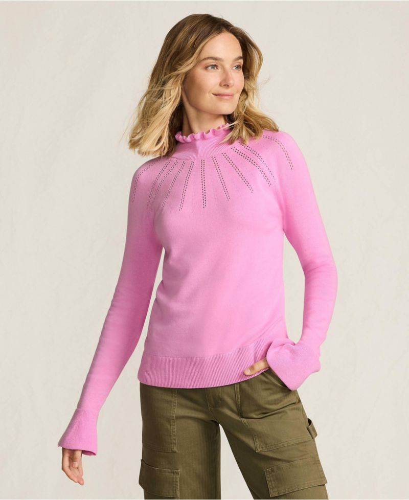 Women's Cotton Pointelle Turtleneck Sweater