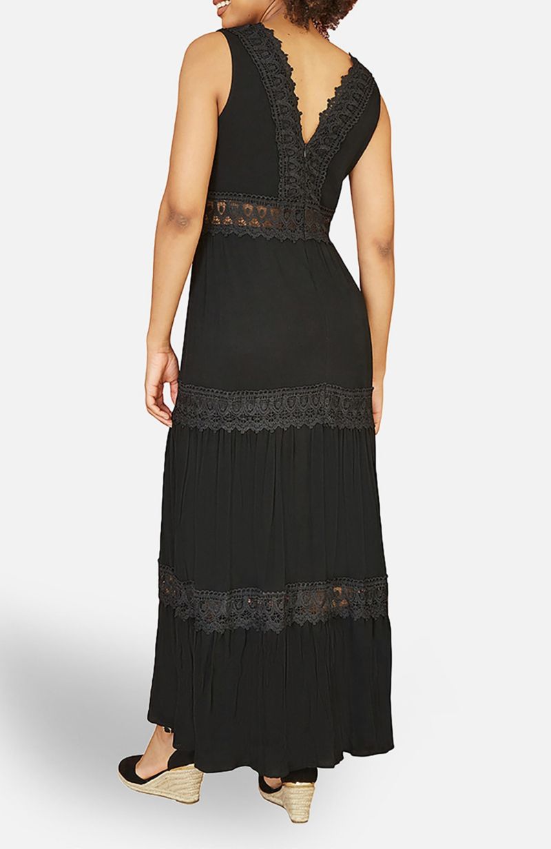 Women's Lace Trim Cotton Maxi Sun Dress