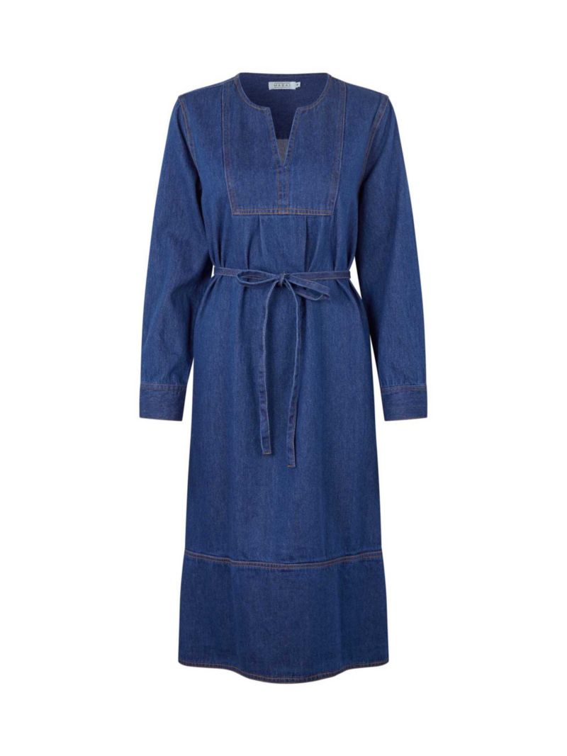 Women's Long Sleeve V-Neck Denim Midi Dress