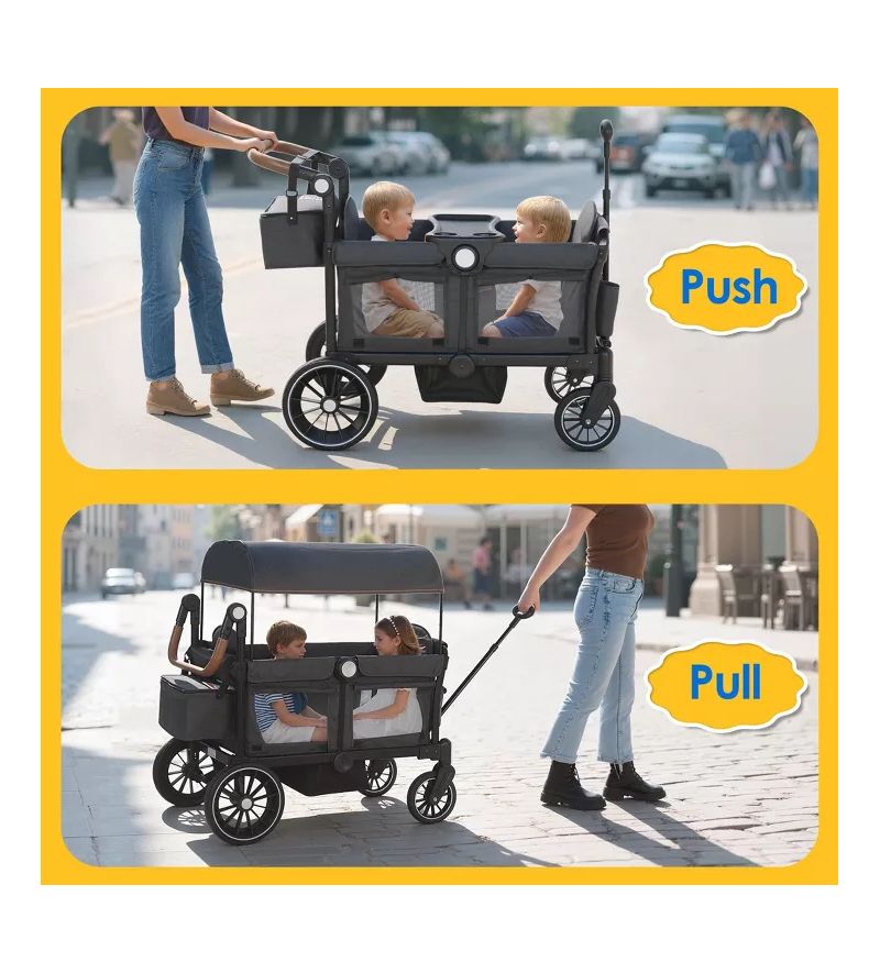 Baby All-Terrain Wagon Stroller for Two with Canopy, Snack Tray, Storage and Shock-Absorbing Wheels