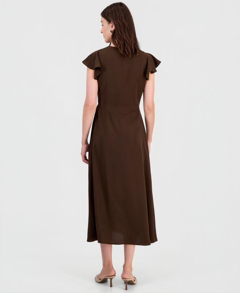 Women's Flutter-Sleeve A-Line Midi Dress