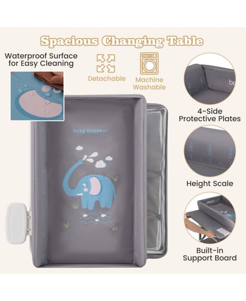 Portable Baby Changing Table with Wheels Adjustable Height Large Storage Rack