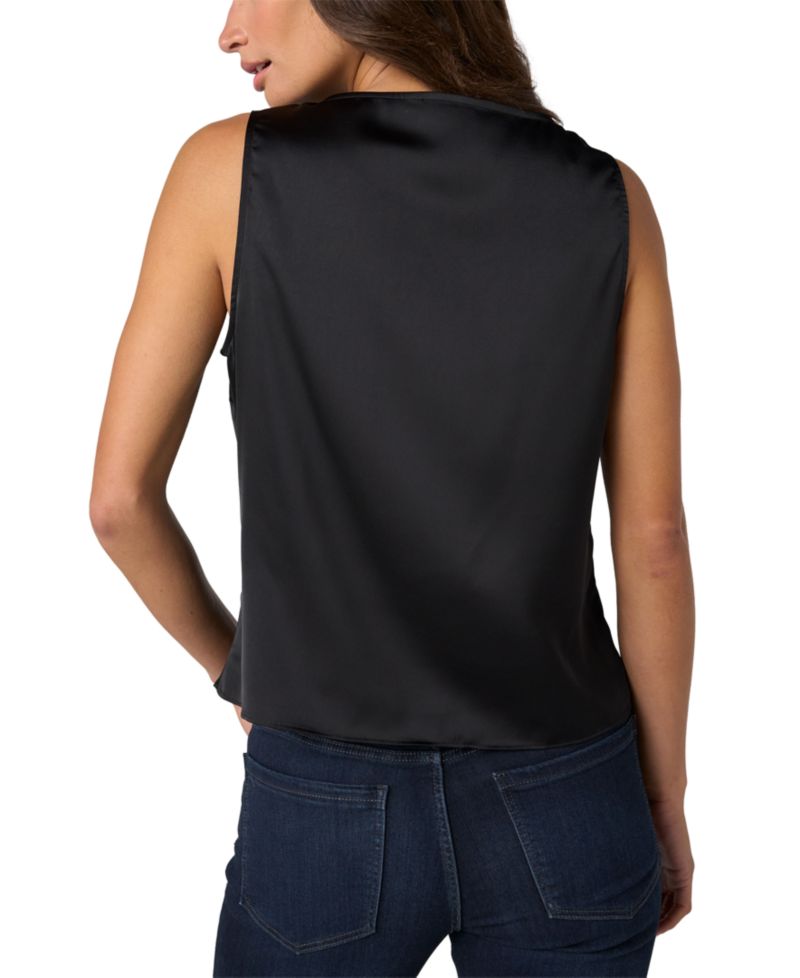 Petite V-Neck Lace-Trimmed Matte Satin Tank Top