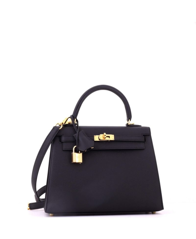 Pre-Owned Hermes Kelly 25 Handbag Black Epsom with Gold Hardware