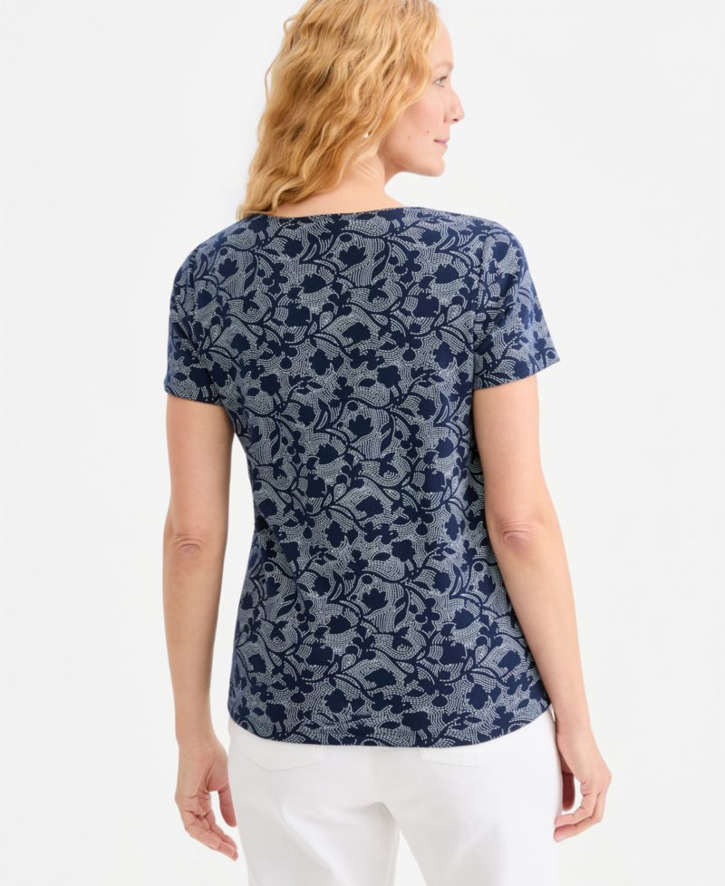 Petite Printed Short-Sleeve Scoop-Neck Top