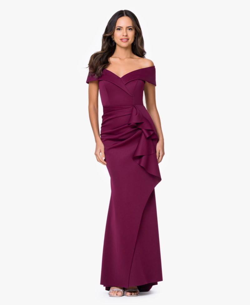 Women's Scuba Off-The-Shoulder Gown