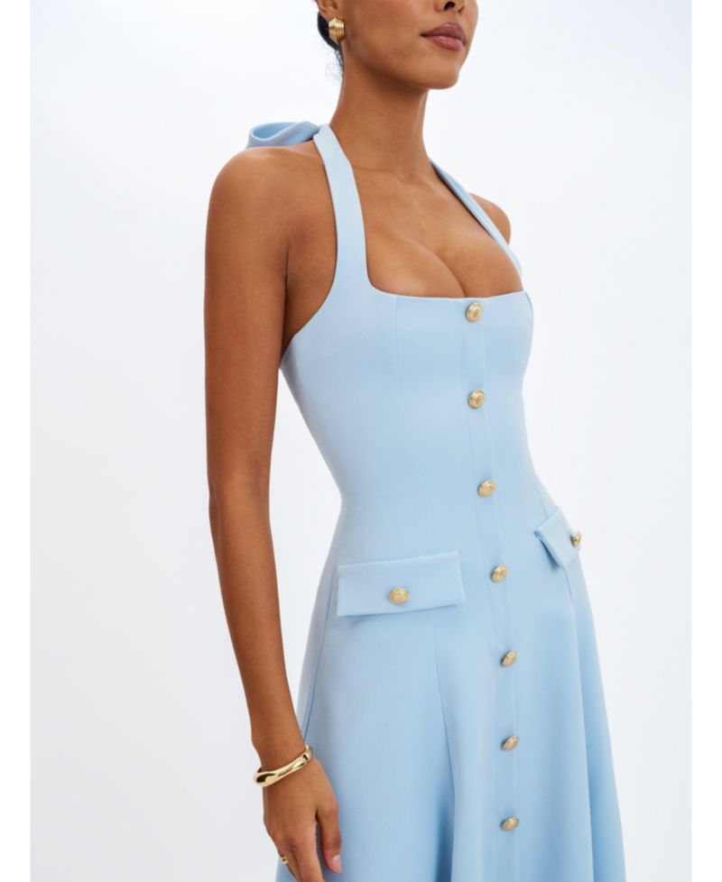Women's Gillian Mist Blue Halter A-Line Midi Dress