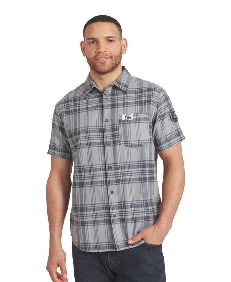 Men's Gray San Francisco 49ers Woven Short Sleeve Button-Up Shirt