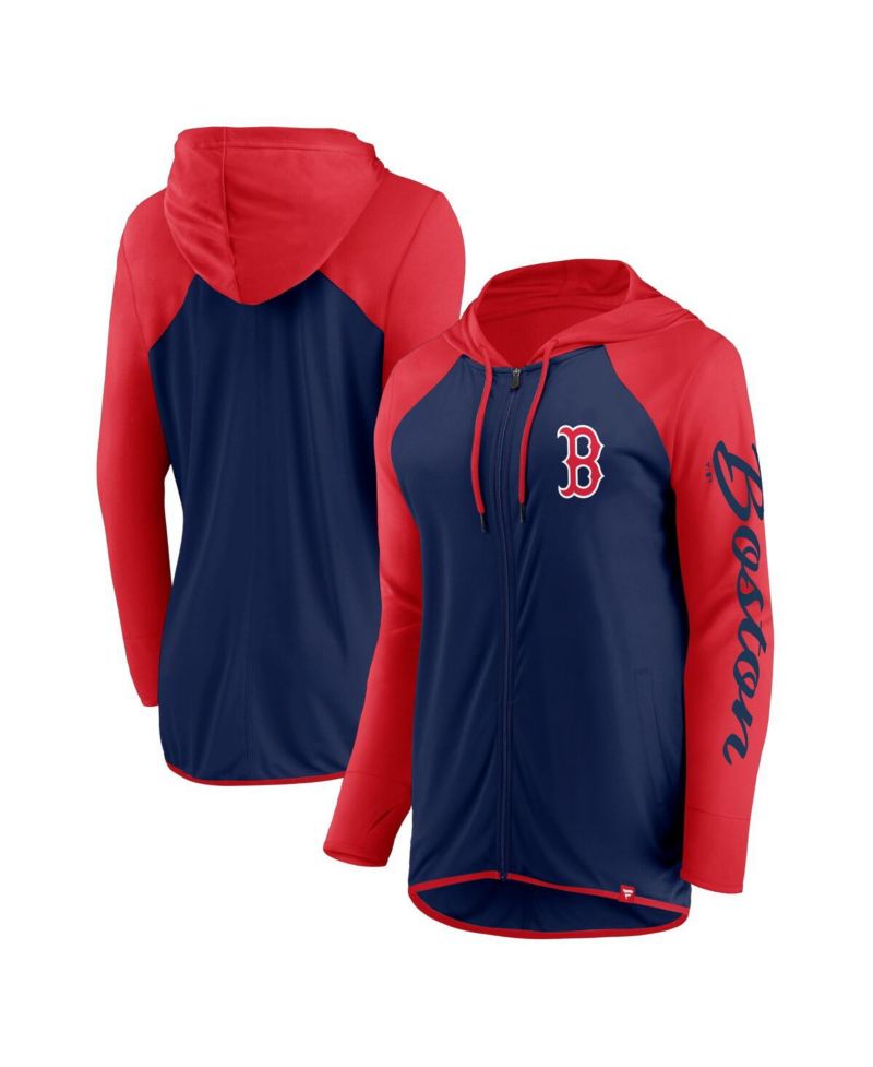 Women's Navy/Red Boston Red Sox Script Sleeve Full-Zip Hoodie