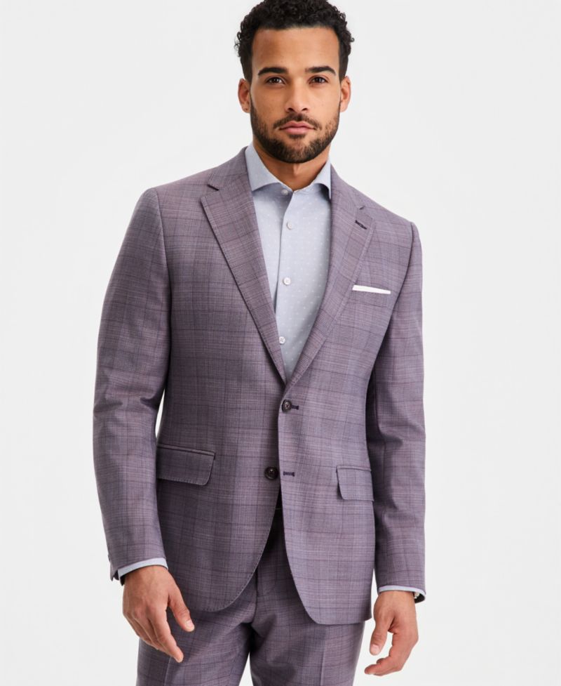 Men's Modern-Fit Wool-Blend Plaid Suit Separate Pants