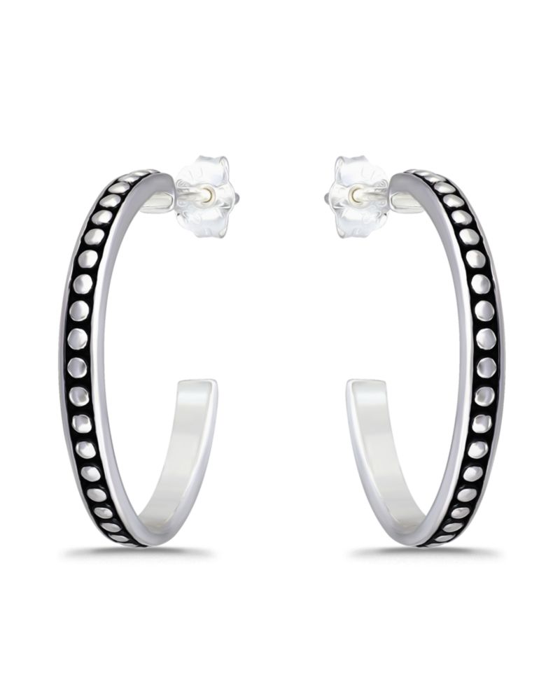 Oxidized Beaded Round Half Hoop Earrings
