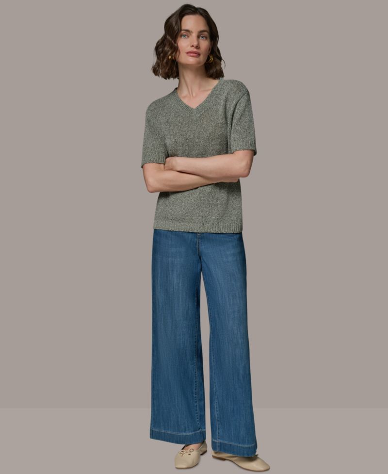 Women's Short-Sleeve V-Neck Sweater