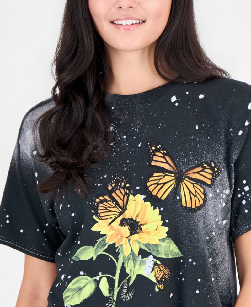 Juniors' Cotton Butterfly-Print T-Shirt