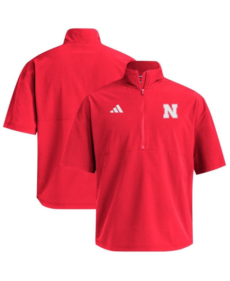 Men's Scarlet Nebraska Huskers Woven Quarter-Zip Short Sleeve Pullover Sweatshirt