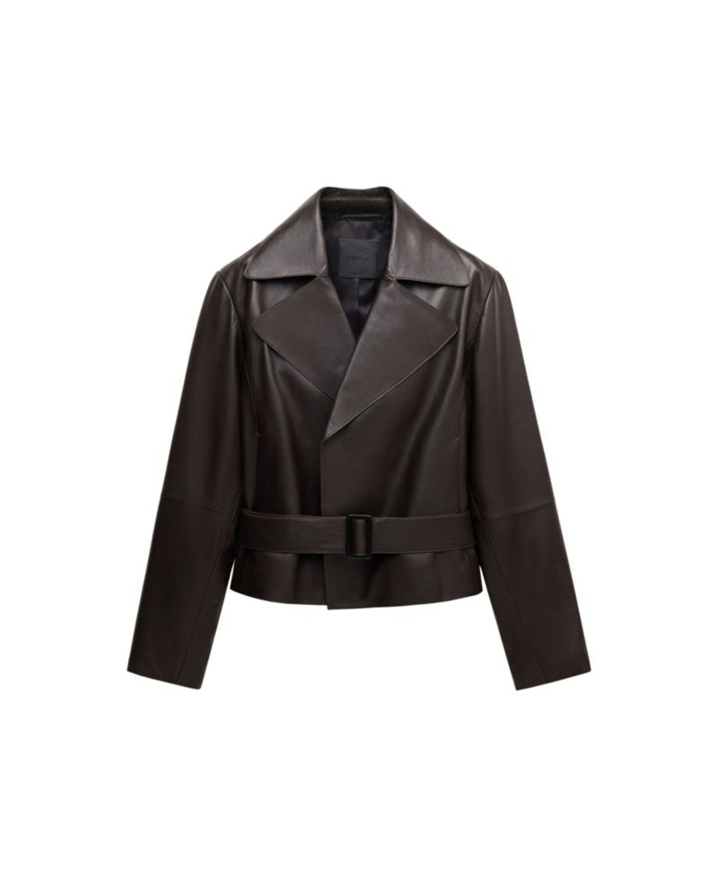Women's Selection Leather Belted Cropped Trench Jacket