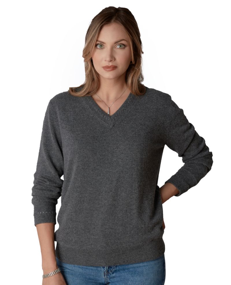Women's Itch-Free Cashmere V-Neck Sweater with Soft Liner
