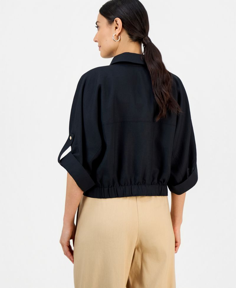 Petite Linen Short-Sleeve Shirt Jacket
