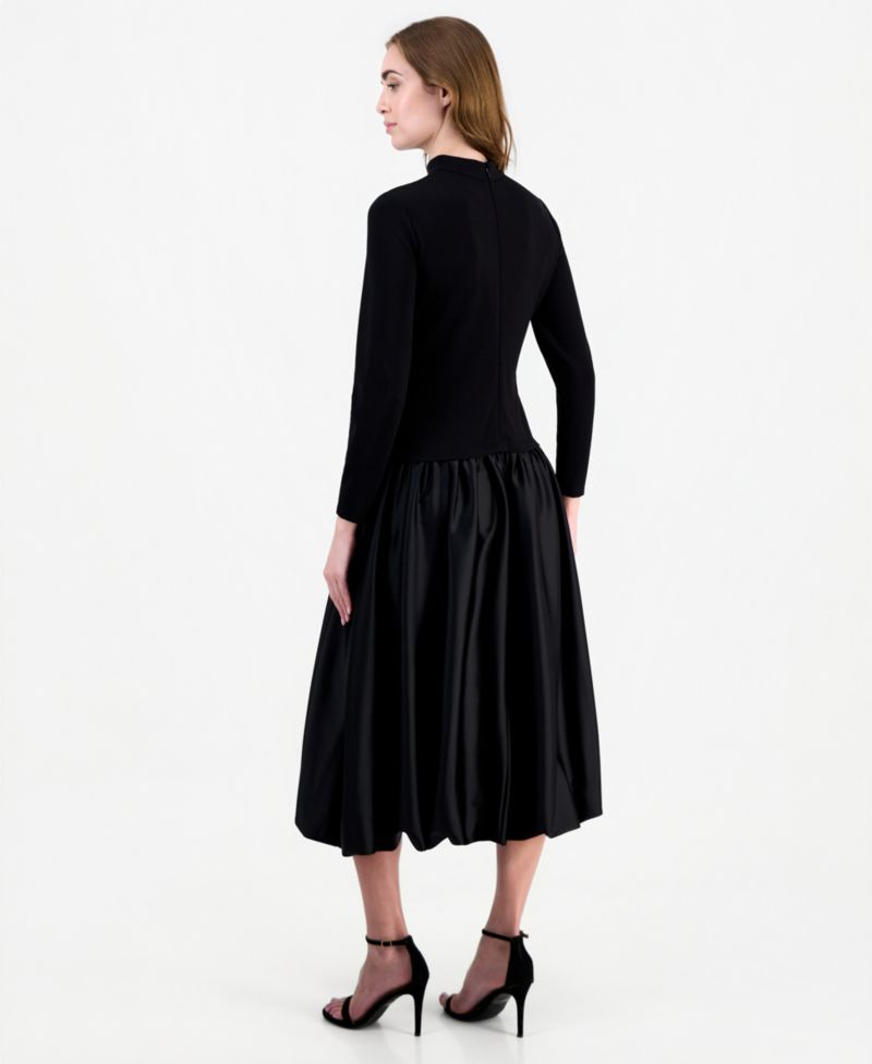 Women's Drop-Waist Mock-Neck Bubble-Skirt Dress